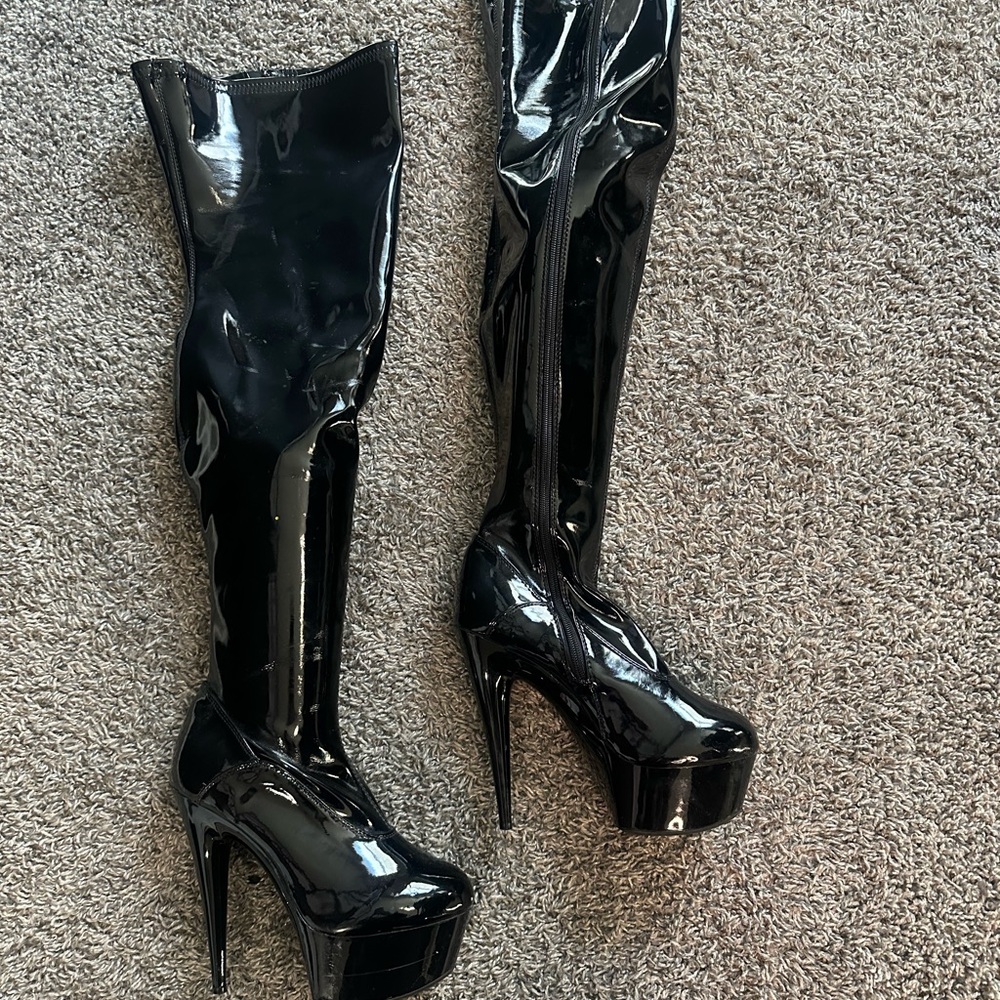 Ellie Shiny Black Over the Knee Boots